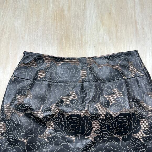 Kay Unger Black Floral Embossed Leather Edgy Party Date Workwear Night Skirt 8 - Picture 14 of 14
